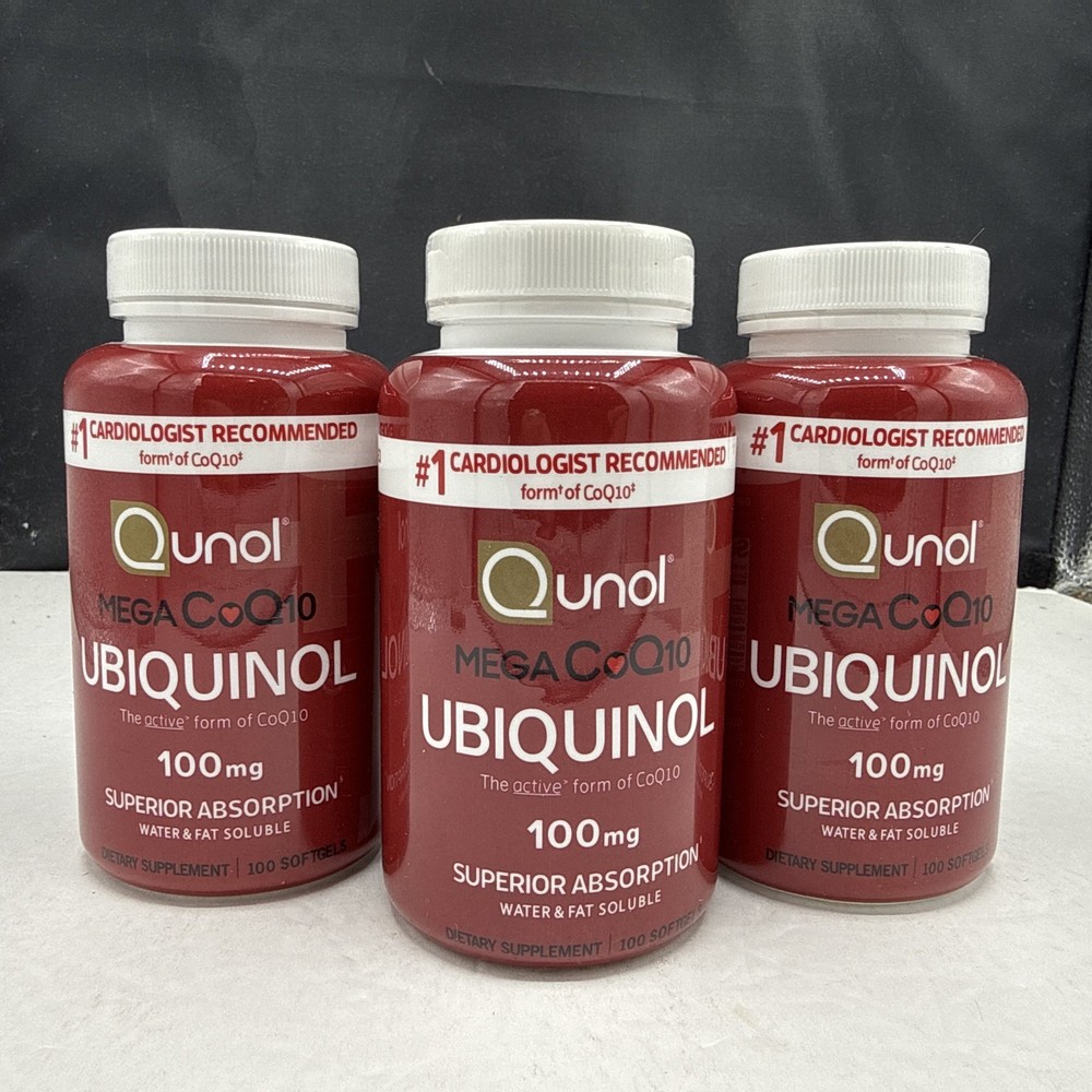 3 bottles 100 mg 300 M. QUNOL UBIQUINOL Softgels Mega CoQ10 Supplement 2027 Exp