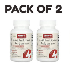 Jarrow Formulas R-Alpha Lipoic Acid 100mg + Biotin 60 Capsules PACK OF 2