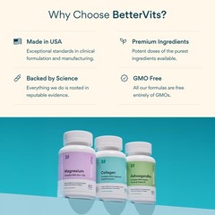Bettervits Magnesium Glycinate, Citrate & Malate 225mg with Zinc & D3