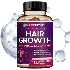 Rainbow Nutrients Hair Growth Vitamins w/ Biotin 10,000mcg &Collagen 120Capsules