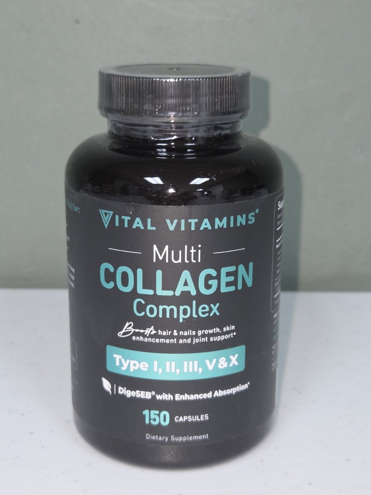 Vital Vitamins Multi Collagen Complex Type I, II, III, V & X 150 Capsules 06/28