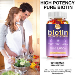 2 Packs Biotin Gummies 12,000mcg – Extra Strength Biotin – for Hair Skin & Nails