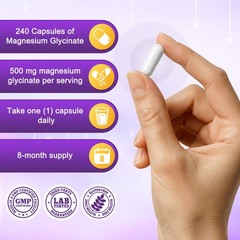 Magnesium Glycinate 500mg per Serving (240 Veg Caps) Muscle, Relaxation Support