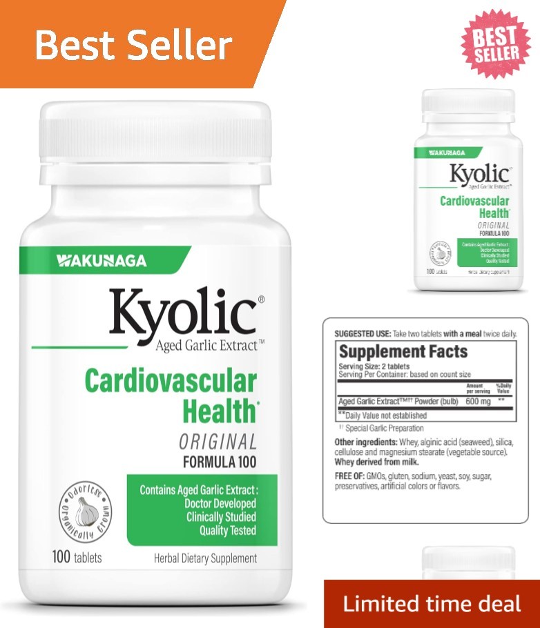 100 Count Aged Garlic Extract Tablets – Gluten-Free Support for Heart Wellness