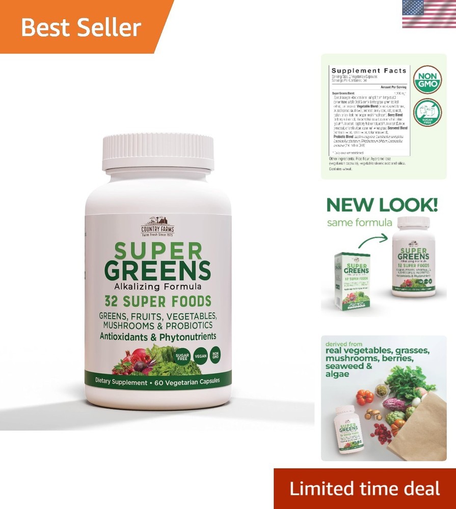 Daily Health Support with 32 Super Foods – Greens Vegicaps, 60 Count