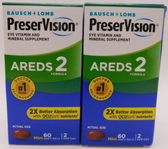 2Pk Bausch+Lomb PreserVision AREDS 2, 120 Total Mini Gels, Exp: 3/27 +