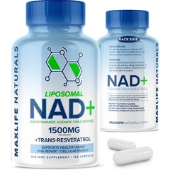 Liposomal NAD+ Supplement 1500mg with Trans-Resveratrol – 120 Capsules NAD+ R…