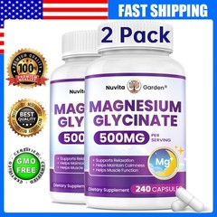 2 Pack Magnesium Glycinate 500mg – Chelated High Absorption, Gluten-Free, 480 ct