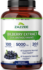 Zazzee Extra Strength Bilberry 20:1 Extract, 25% Anthocyanins, 5000 mg Strength