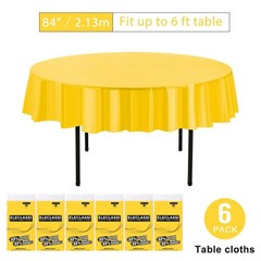 Eleclassi Yellow 6 Pack Premium Round Disposable Plastic Tablecloth – 84 Inch…