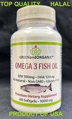 GREENandORGANIC HALAL Omega 3 FISH OIL 1000mg EPA 180mg DHA 120mg Highest Potent