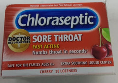 Chloraseptic Sore Throat Lozenges, Cherry, 18 Count EXP 02/2027