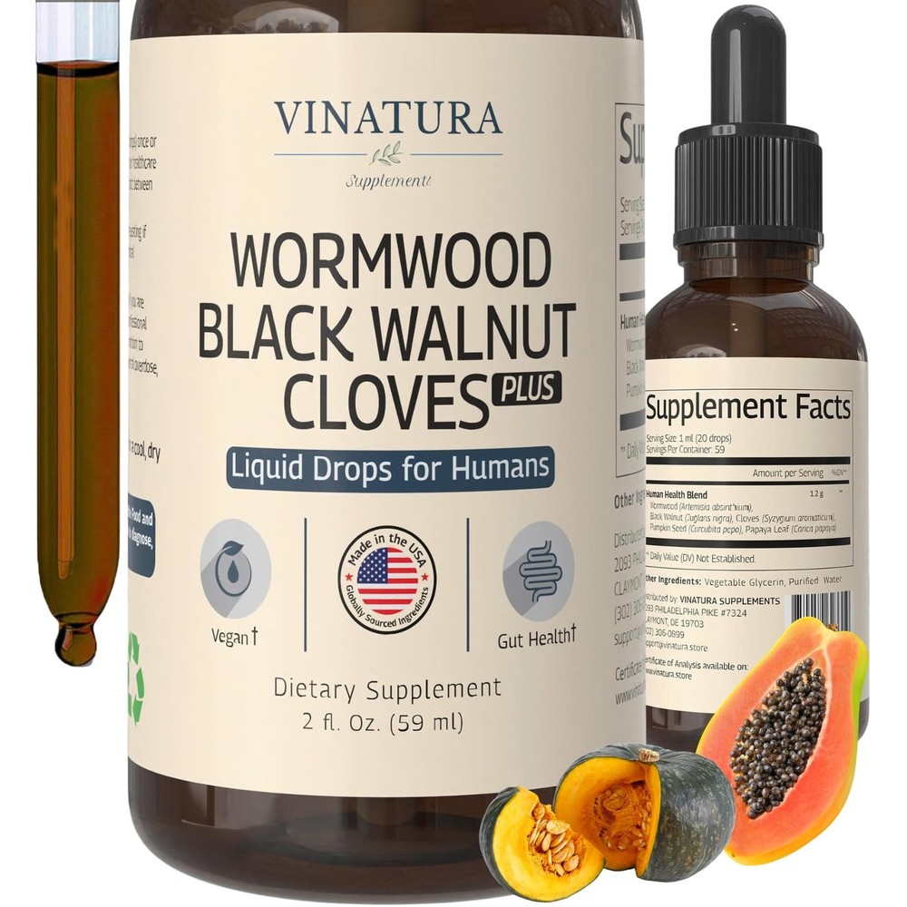 VINATURA Wormwood Black Walnut Cloves Liquid – Cleanse, Detox for Humans with…