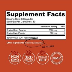 Bovine Heart with Beef Liver Supplements 360ct. (2 bottles X 180)