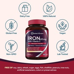 Doctor’s Recipes Iron Supplement 65 mg with Vitamin C – 90 Count (Pack of 1)