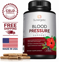 Premium Blood Pressure Support Supplement w/ Garlic Hawthorn & Hibiscus 90 Caps