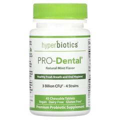 Hyperbiotics PRO-Dental Natural Mint Flavor 45 Chewable Tablets Gluten-Free,