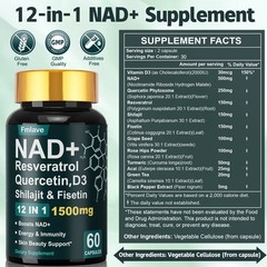 NAD + Resveratrol Quercetin D3, Shilajit & Fisetin, Enhance Cellular Energy 60ct