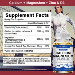 Vitamin D3 600iu Calcium 1000mg Magnesium 1425mg Zinc 25mg Bone Muscle Health BY