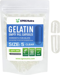 Size 5 Empty Capsules – 500 Count Very Small Clear Empty Gelatin Capsules – P…