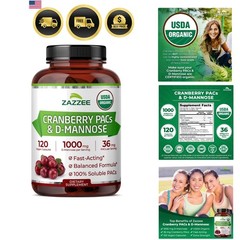 USDA Organic Cranberry PACs & D-Mannose, 36 mg PACs per Serving, 1000 mg D-Ma…