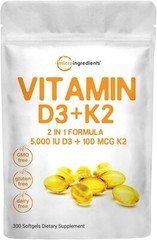 Vitamina D3 5000 Ui Con K2 100 Mcg, 300 Capsulas Blandas | K2 Mk-7 Wi
