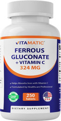 Ferrous Gluconate 324 Mg + Vitamin C 100 Mg – No Artificial Color Additives – Ge