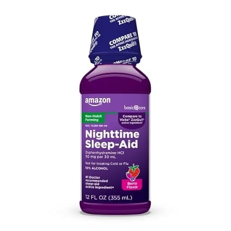 Amazon Basic Care Nighttime Sleep-Aid Liquid, 50mg Diphenhydramine, 12 fl oz