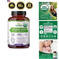 USDA Organic Vitex 4:1 Extract, 120 Capsules, 4 Supply, Chaste Berry, Hormo…