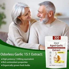 Elare Aged Garlic Extract 300 Softgels, 7500mg Odorless | Heart & Immune US 9Pcs