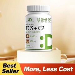 NEW LUXRY Vitamin D3 5000 IU with K2 MK7 250 Veggie Softgels Bone Immune Support