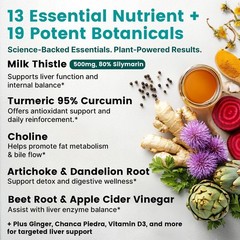 32-in-1 Liver Support with Milk Thistle Supplement – Liver Detox with Silymarin,