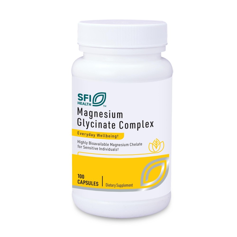 Klaire Labs Magnesium Glycinate Capsules 100 mg 100 Count Hypoallergenic Complex