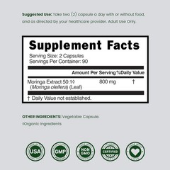 Organic Moringa Capsules 40,000Mg (3 Month Supply) Pure Organic Moringa Leaf Pow