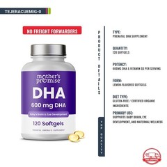 DHA Prenatal 600mg Omega 3 Desarrollo Bebé Embarazo 120 Cápsulas