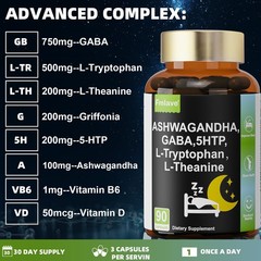 Fmlave Fall Asleep Faster, Sleep Aid Supplement, Ashwagandha GABA 5-HTP 90 Caps