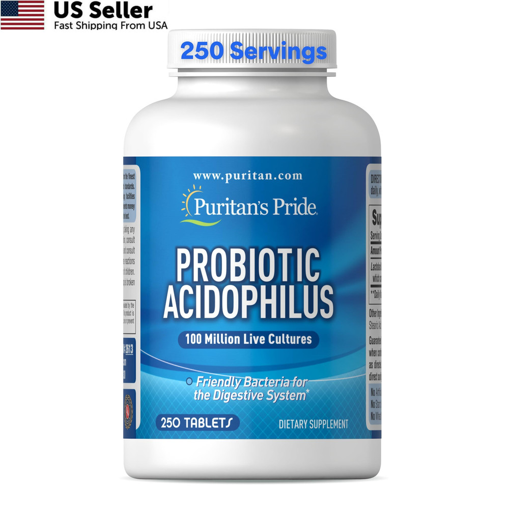 Puritan’s Pride Probiotic Acidophilus 100 Million 250 Tablets Digestive 8 Month