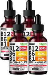 (4 Pack) Vitamin B12 and B6 Drops, B12 Vitamin B Complex – B 12, Raspberry