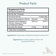 Bettervits Magnesium Glycinate, Citrate & Malate 225mg with Zinc & D3