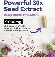 USDA Organic Milk Thistle Capsules 80% Silymarin Supplement Liver Support 120 ct