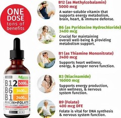 Vitamin B12 Liquid Supplement Drops with B6, B1, Niacin & Folate – Edib
