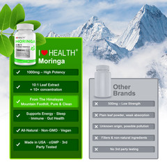 Moringa Capsules with Black Pepper, Turmeric Supplement for Immune Support