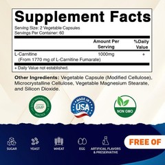 2 Pack- Vitamatic L-Carnitine Fumarate 1000 mg – 120 Vegetable Capsules