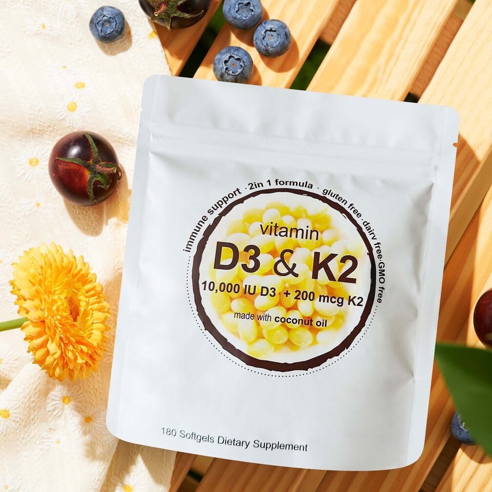 Vitamin D3 K2 Supplement Softgels 180 Virgin Coconut Oil Softgels
