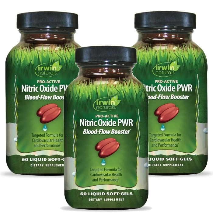 Pro-Active Nitric Oxide PWR Blood-Flow Booster 60 Softgels Each (Pack of 3)