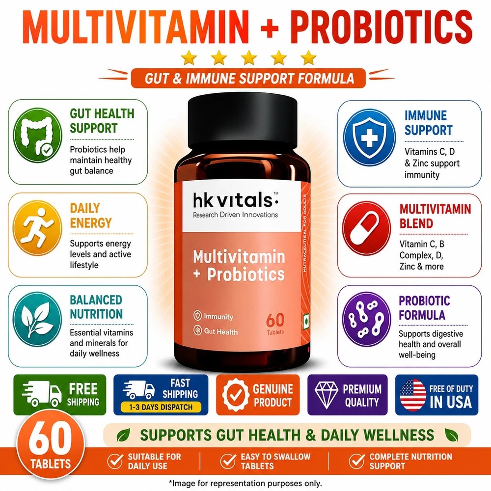 HK Vitals Multivitamin Probiotics Tablets Gut Immune Support 60 Ct