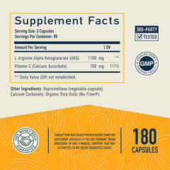 AKG Supplement | 1,100MG per Serving | 180 Capsules | Alpha Ketoglutarate with C