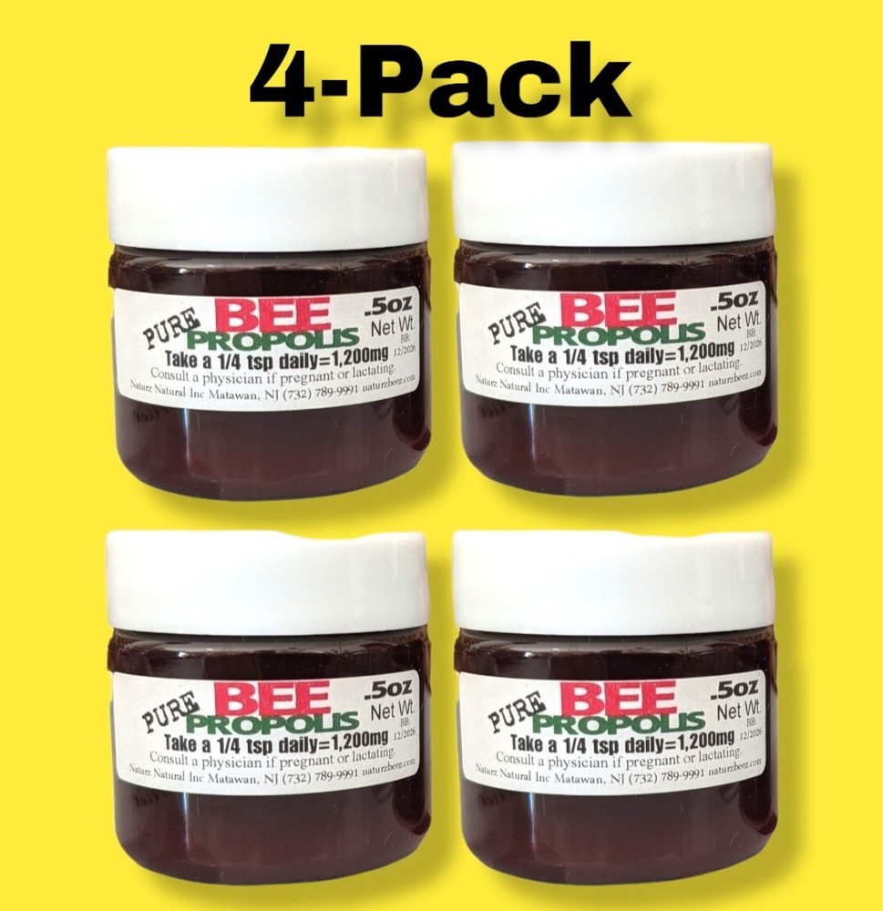 BEE PROPOLIS 0.5oz (4 Jars= Total 2oz) CONVENIENCE Size 100% PURE RAW PROPOLIS