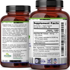 Grape Seed Extract 400mg 180ct 95% Polyphenols Antioxidant Support Vegan USA