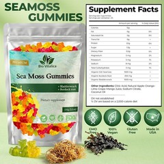Sea Moss Gummies – Irish sea Moss raw Organic Bladderwrack, Burdock Root – Vegan